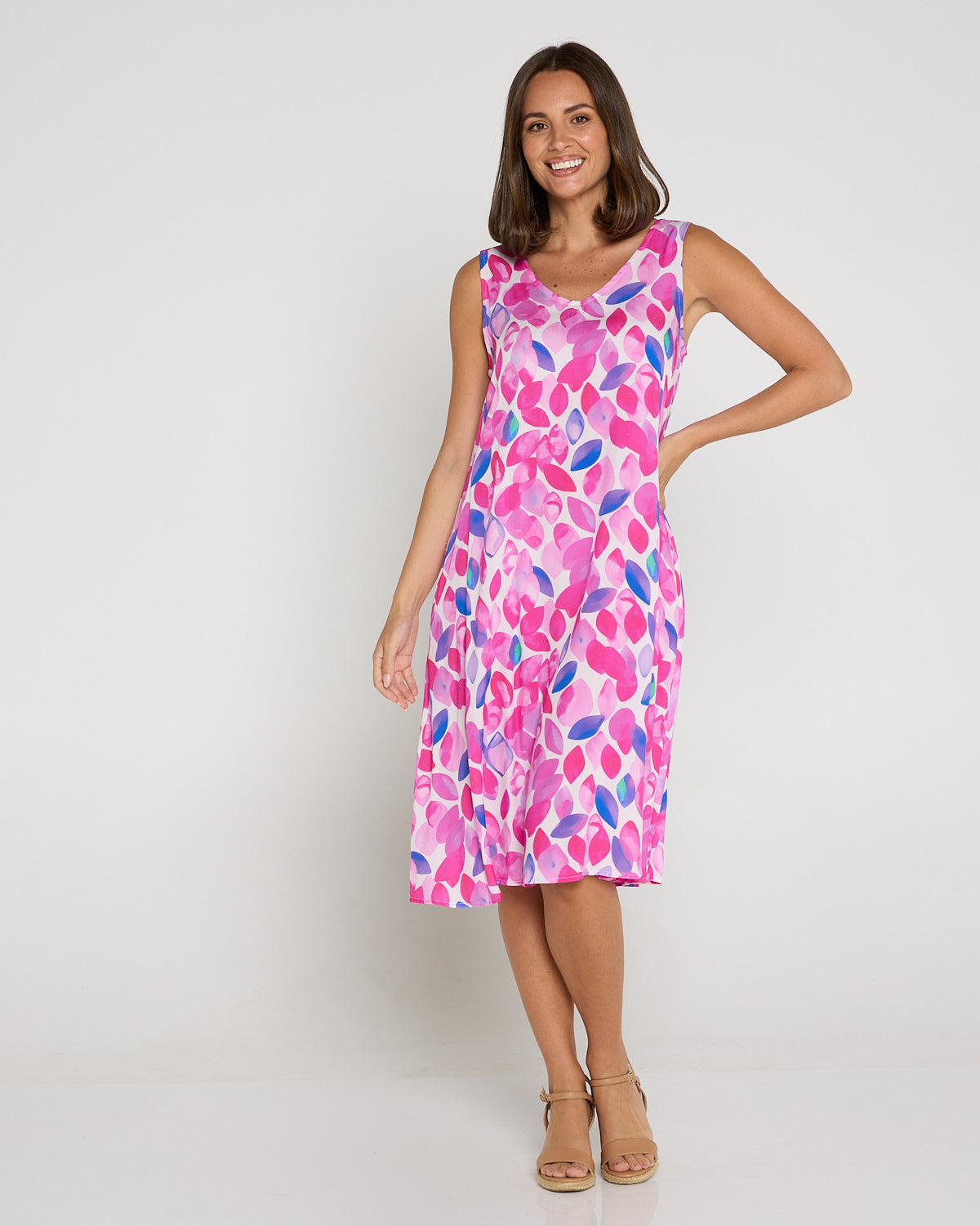 Sienna Sleeveless Petite Dress - Fuchsia Leaves