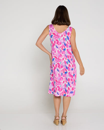 Sienna Sleeveless Petite Dress - Fuchsia Leaves