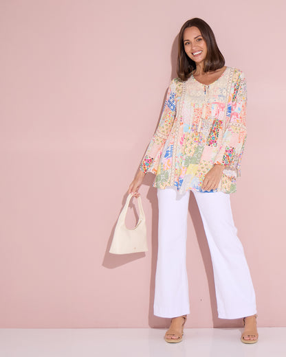 Elodie Boho Top - Sorbet Collage