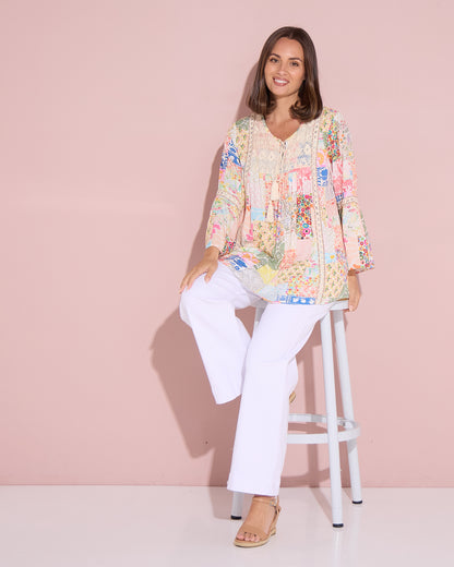 Elodie Boho Top - Sorbet Collage