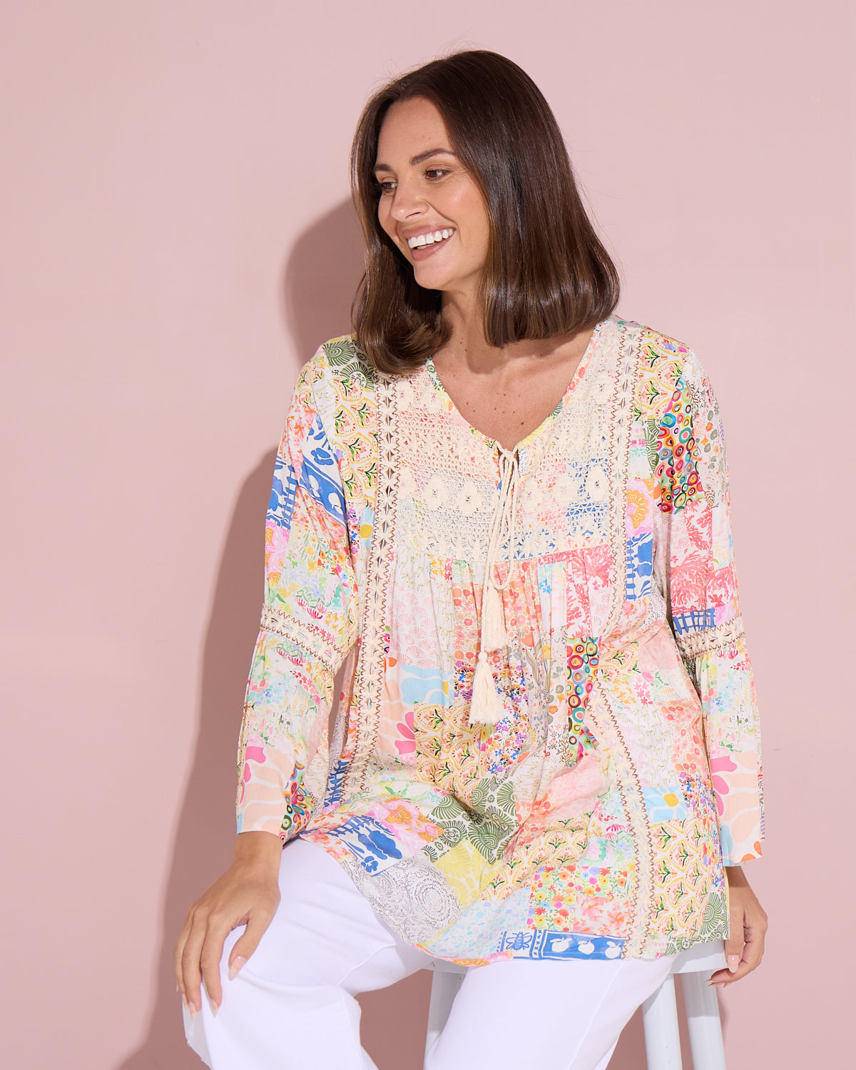 Elodie Boho Top - Sorbet Collage