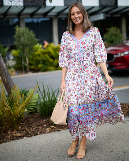 Annetta Dress - Raspberry Sky Jacobean