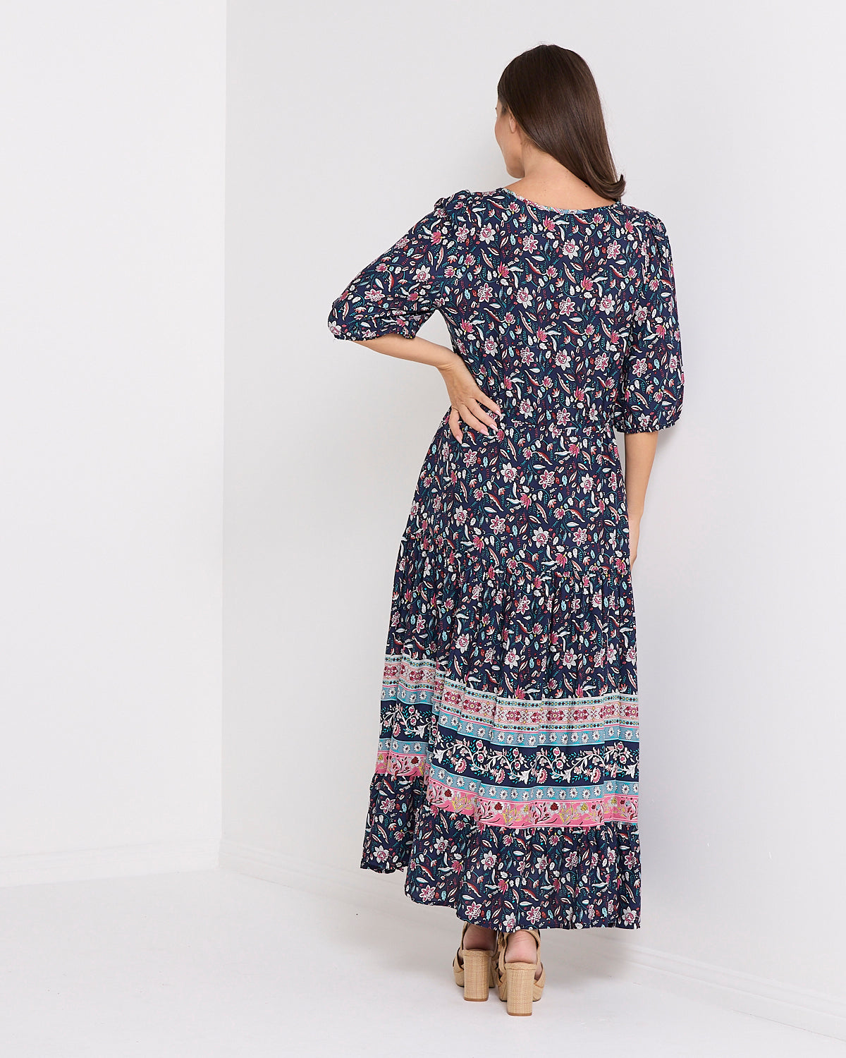 Annetta Dress - Raspberry Navy Jacobean