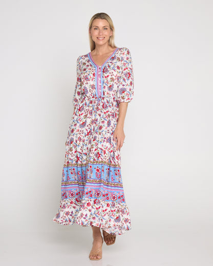 Annetta Dress - Raspberry Sky Jacobean