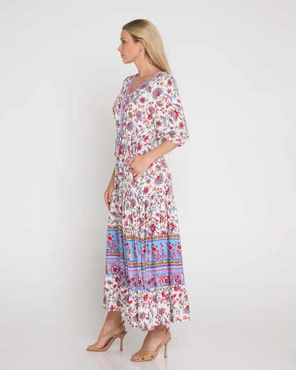 Annetta Dress - Raspberry Sky Jacobean