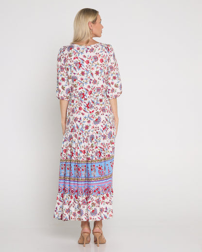 Annetta Dress - Raspberry Sky Jacobean
