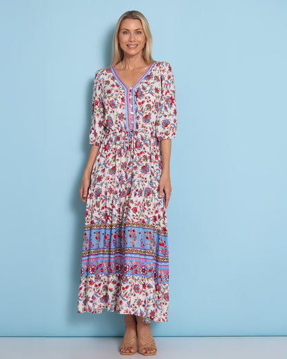 Annetta Dress - Raspberry Sky Jacobean