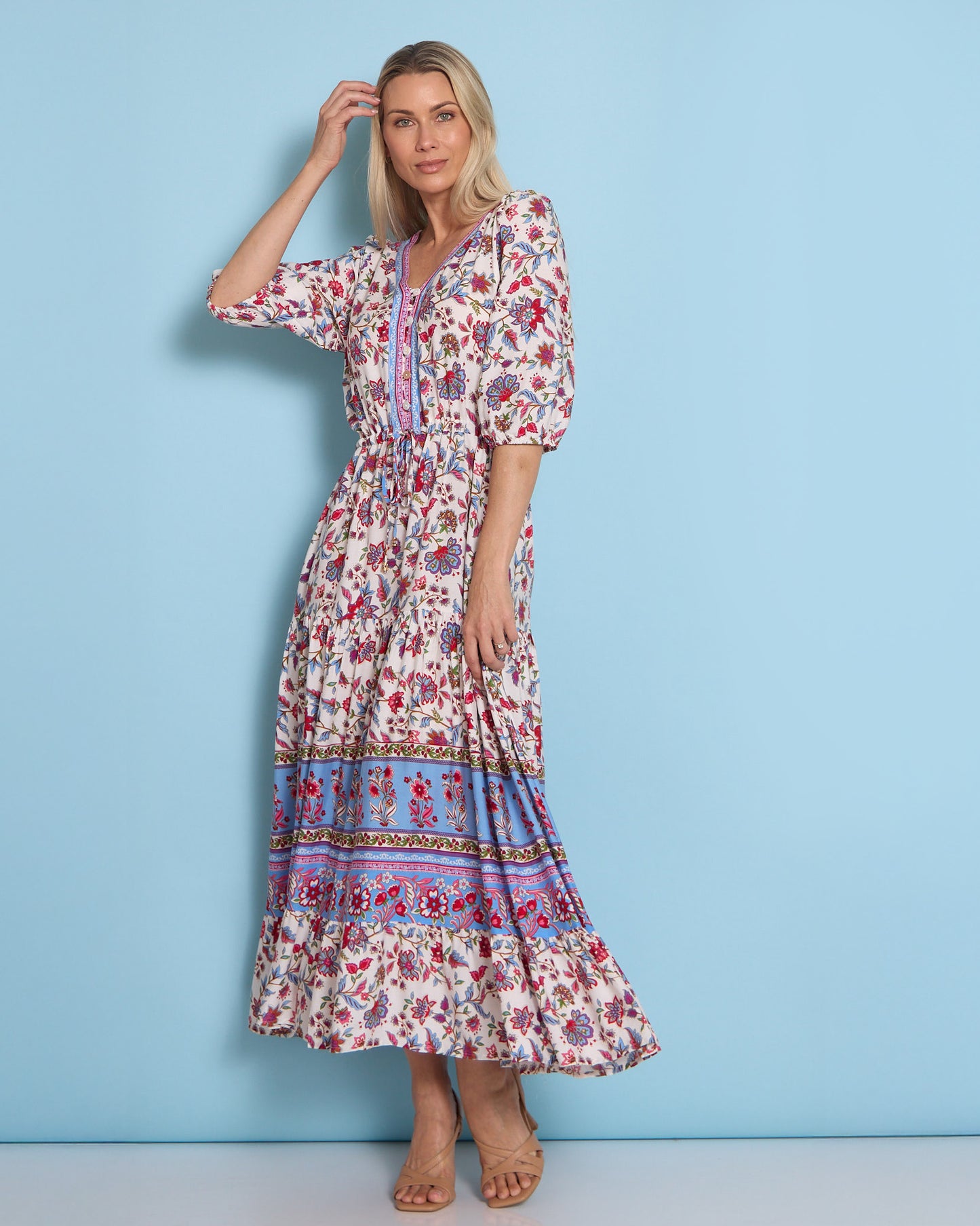 Annetta Dress - Raspberry Sky Jacobean