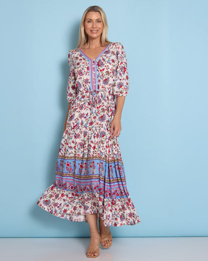 Annetta Dress - Raspberry Sky Jacobean