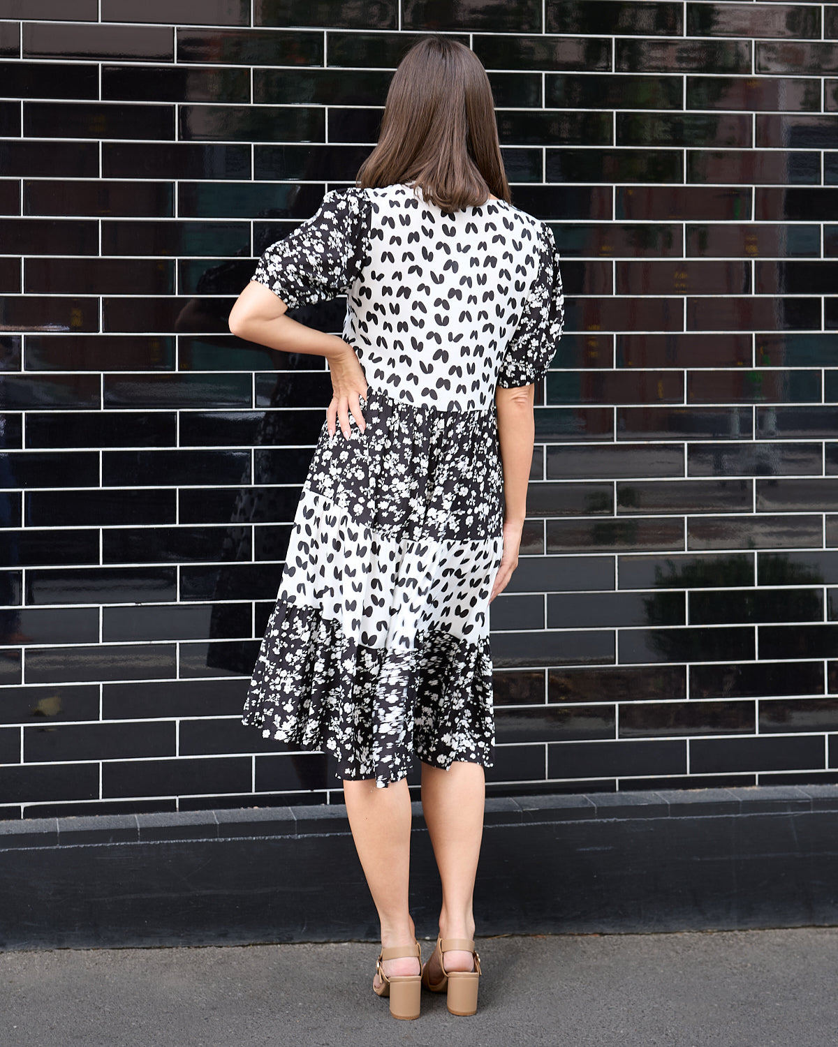 Charlize Dress - Black/White Floral