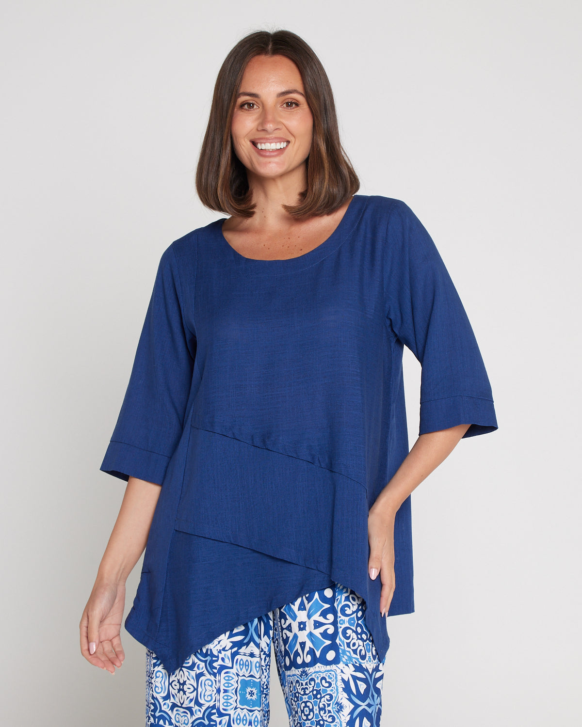 Esther Linen Top - Denim Blue