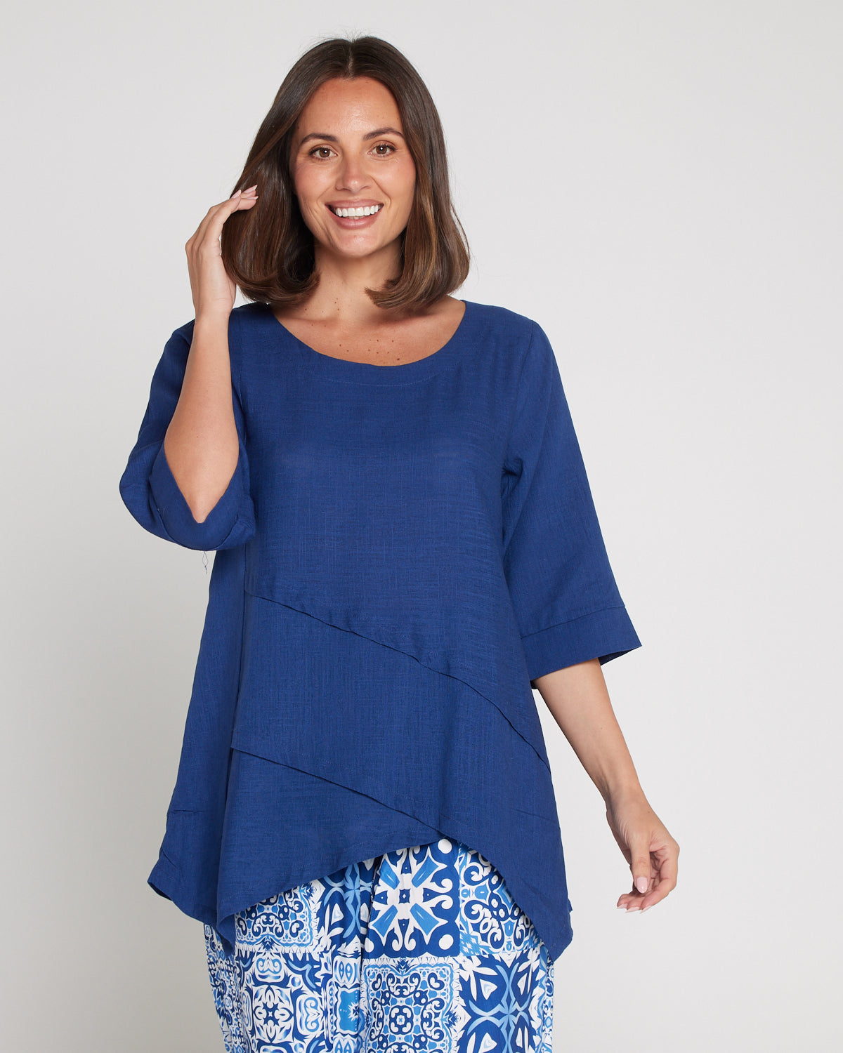 Esther Linen Top - Denim Blue