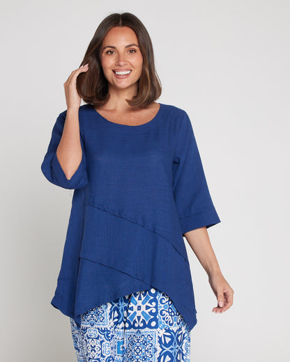 Esther Linen Top - Denim Blue