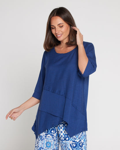 Esther Linen Top - Denim Blue