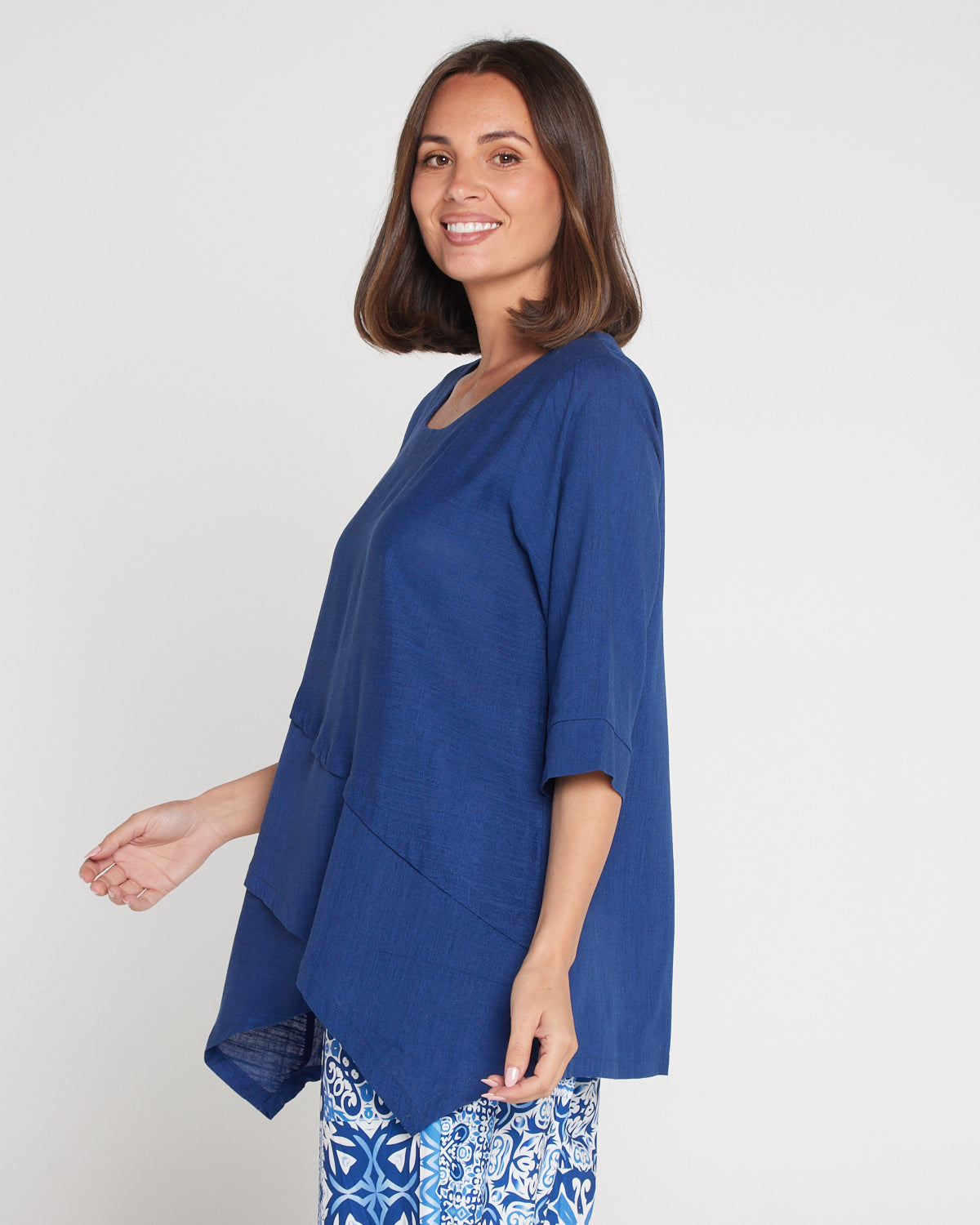 Esther Linen Top - Denim Blue