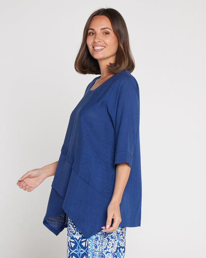 Esther Linen Top - Denim Blue