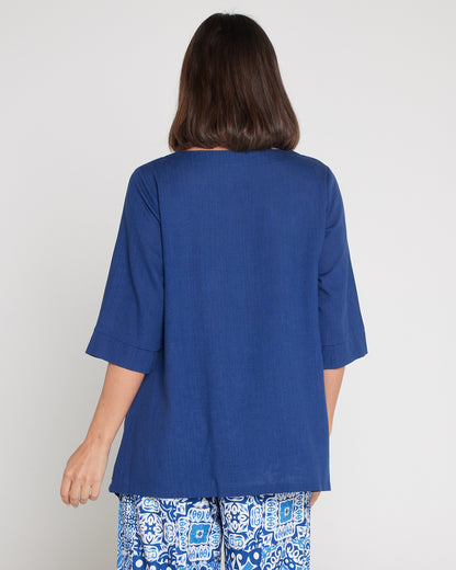 Esther Linen Top - Denim Blue