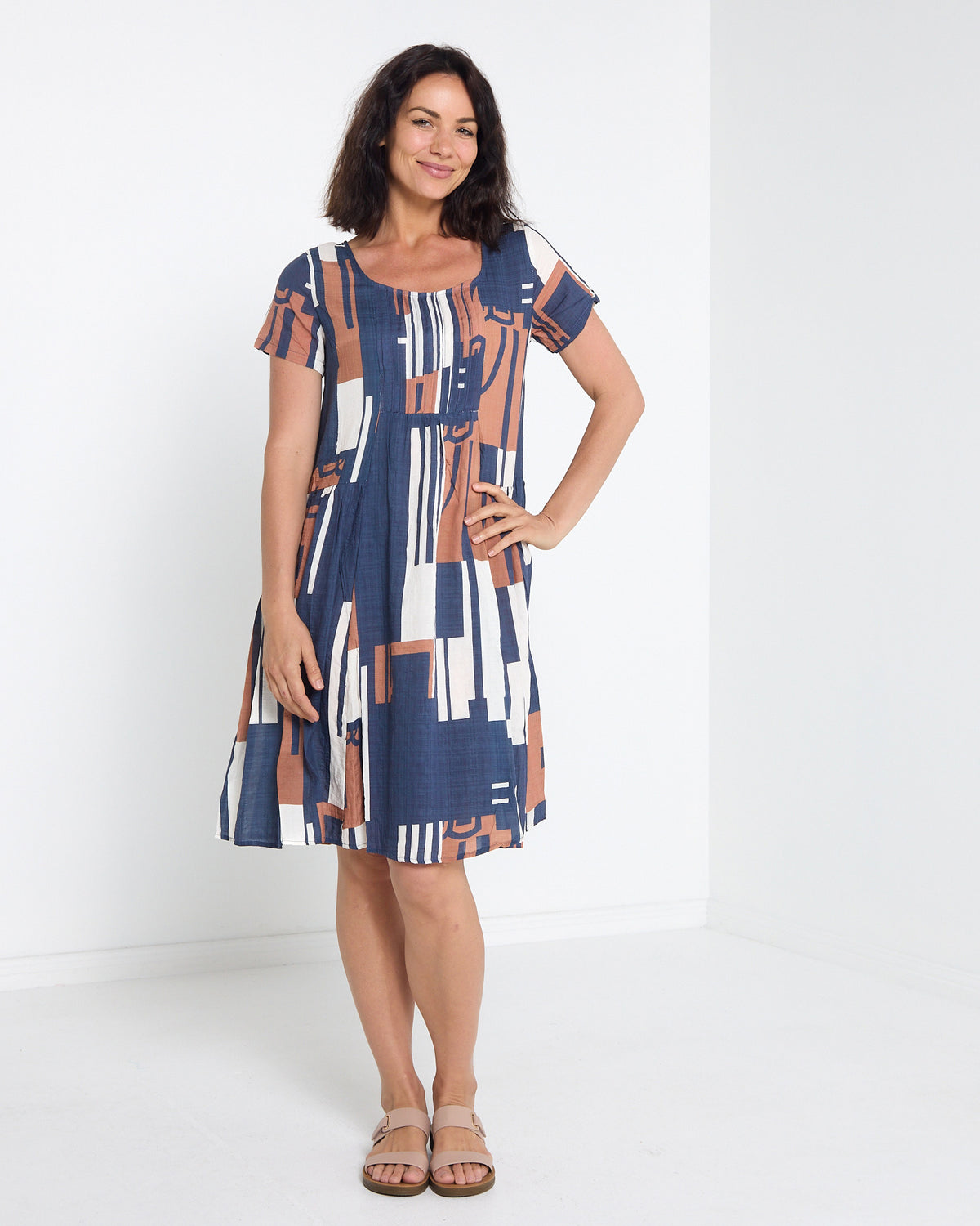 Emery Pintuck Dress - Navy Mosaic