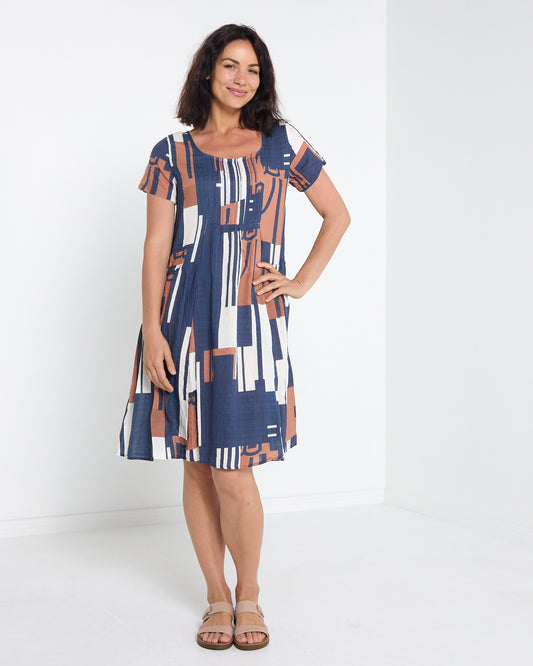 Emery Pintuck Dress - Navy Mosaic