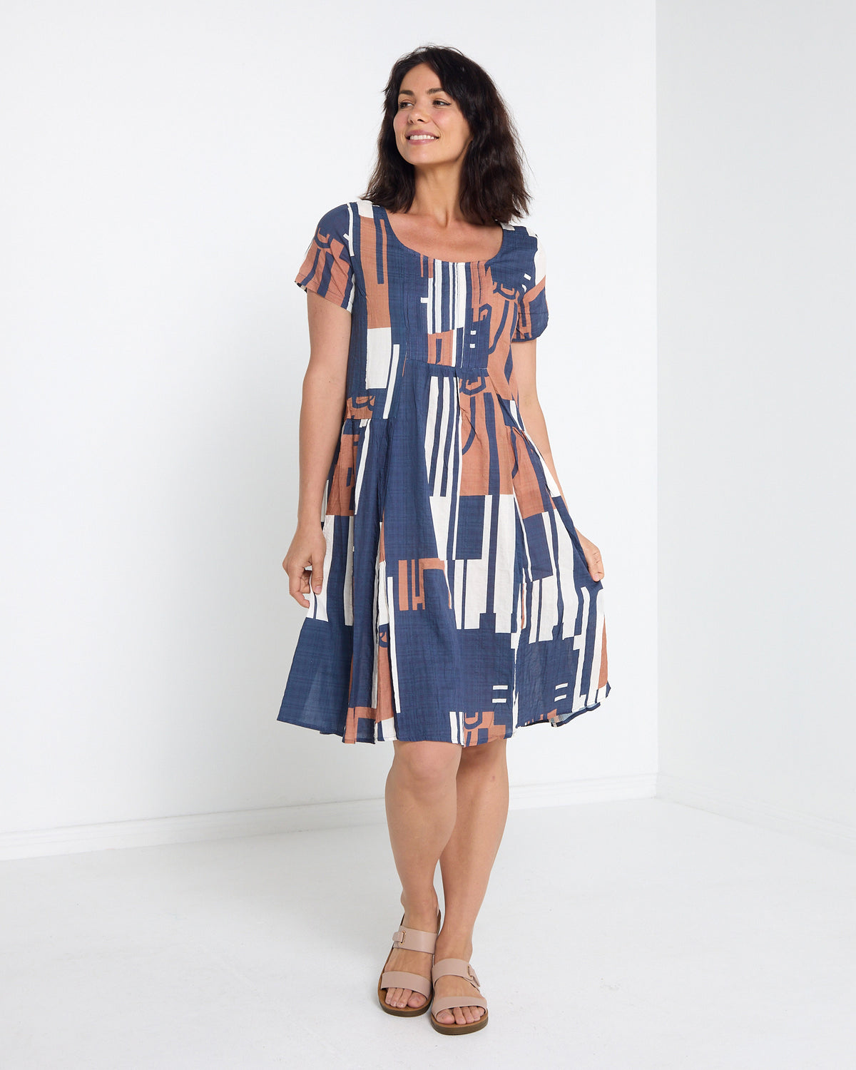 Emery Pintuck Dress - Navy Mosaic
