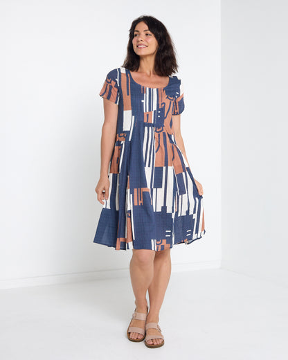 Emery Pintuck Dress - Navy Mosaic