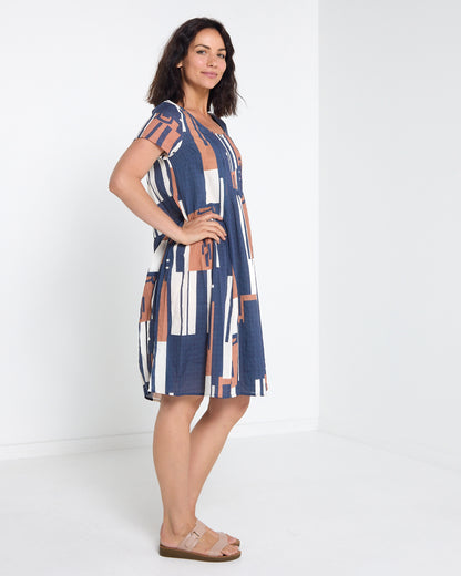 Emery Pintuck Dress - Navy Mosaic