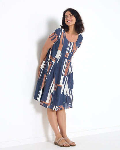 Emery Pintuck Dress - Navy Mosaic