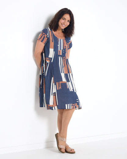 Emery Pintuck Dress - Navy Mosaic