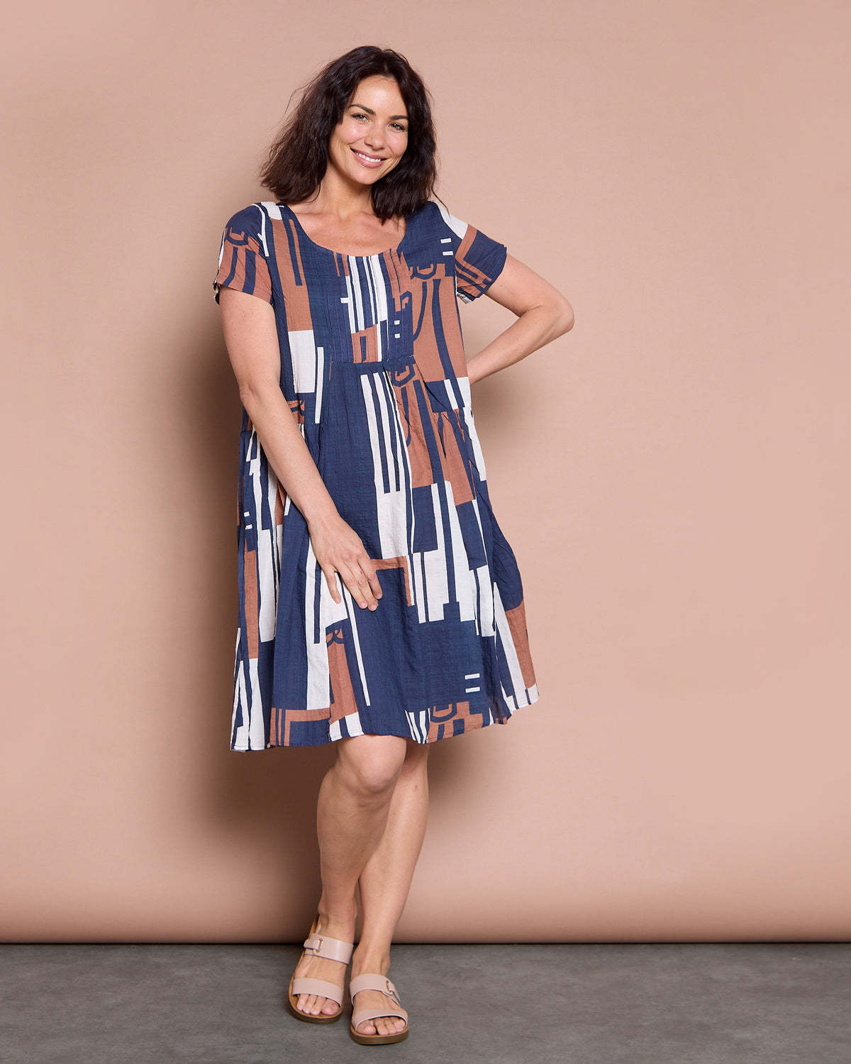 Emery Pintuck Dress - Navy Mosaic