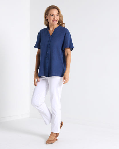 Rebecca Nehru Shirt - Navy