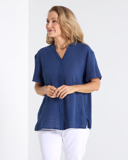 Rebecca Nehru Shirt - Navy