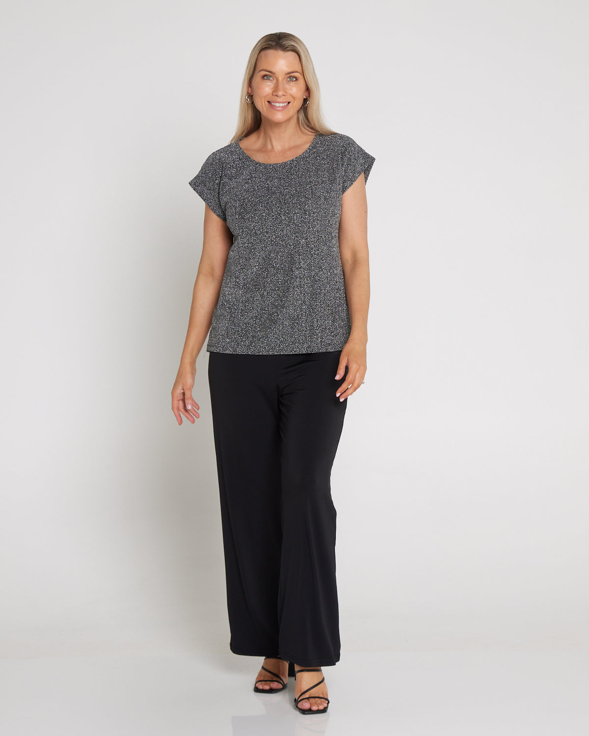 Tarin Luxe Lurex Top - Silver/Black