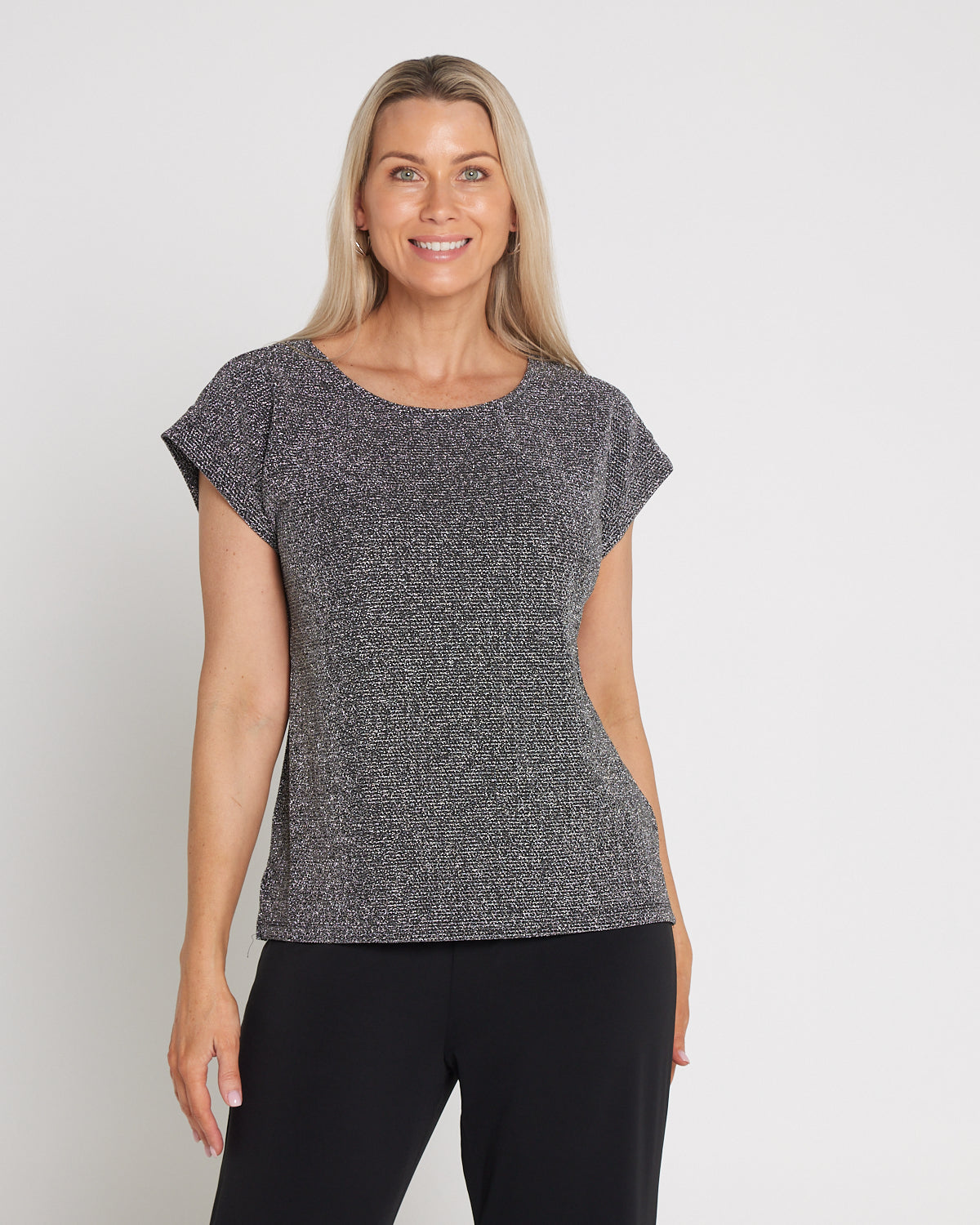 Tarin Luxe Lurex Top - Silver/Black