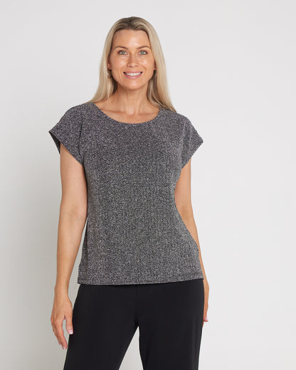 Tarin Luxe Lurex Top - Silver/Black