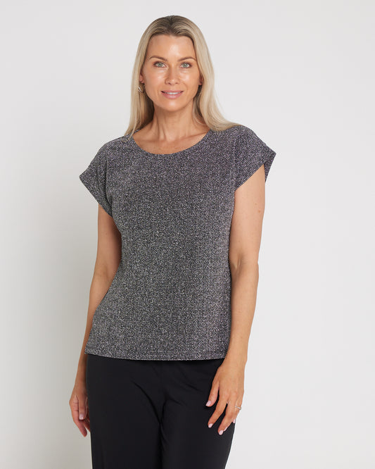 Tarin Luxe Lurex Top - Silver/Black