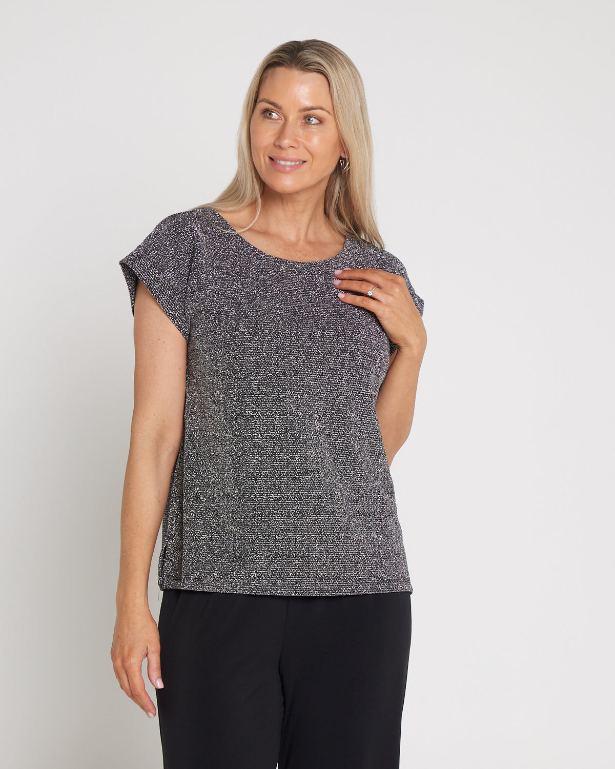 Tarin Luxe Lurex Top - Silver/Black