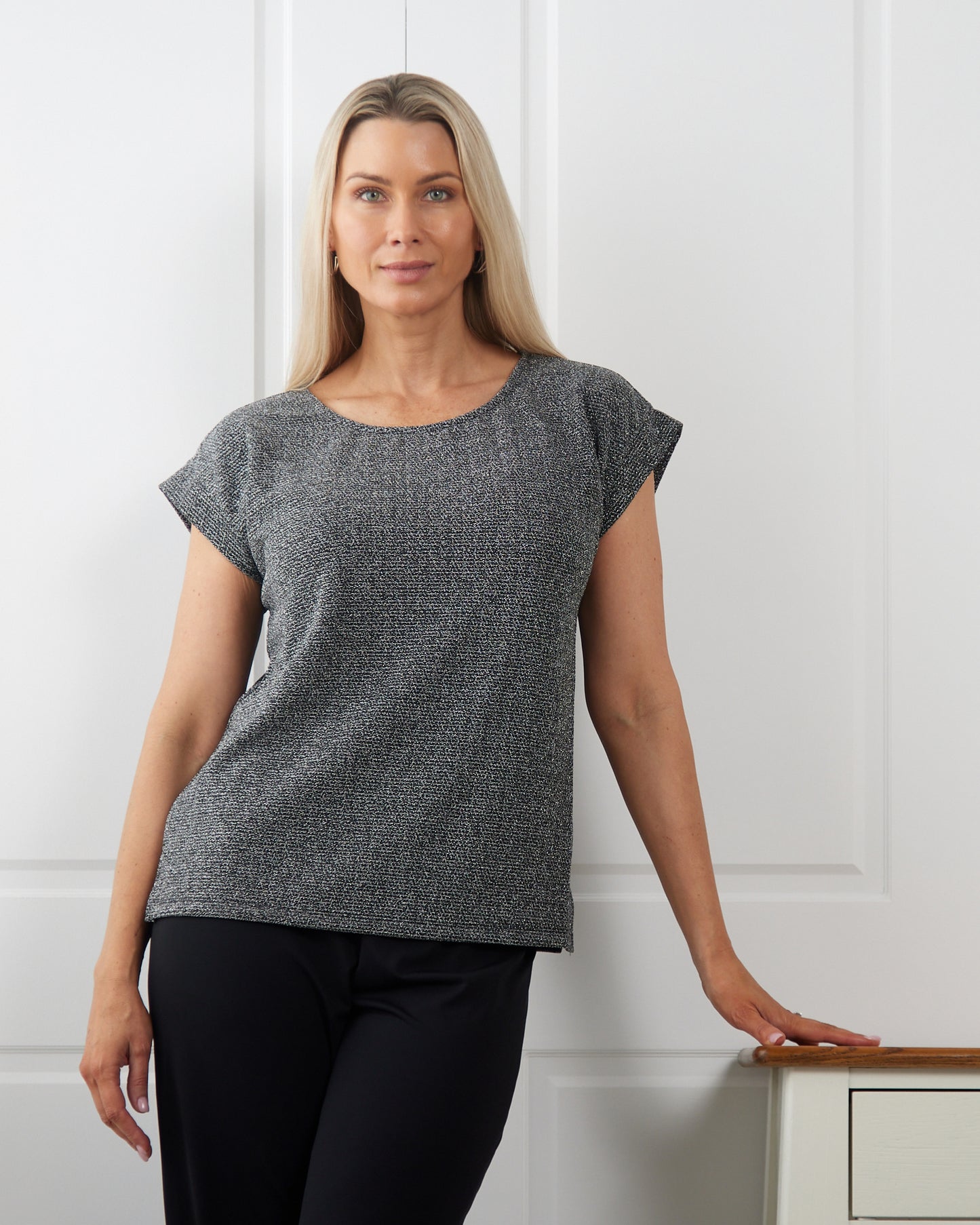 Tarin Luxe Lurex Top - Silver/Black