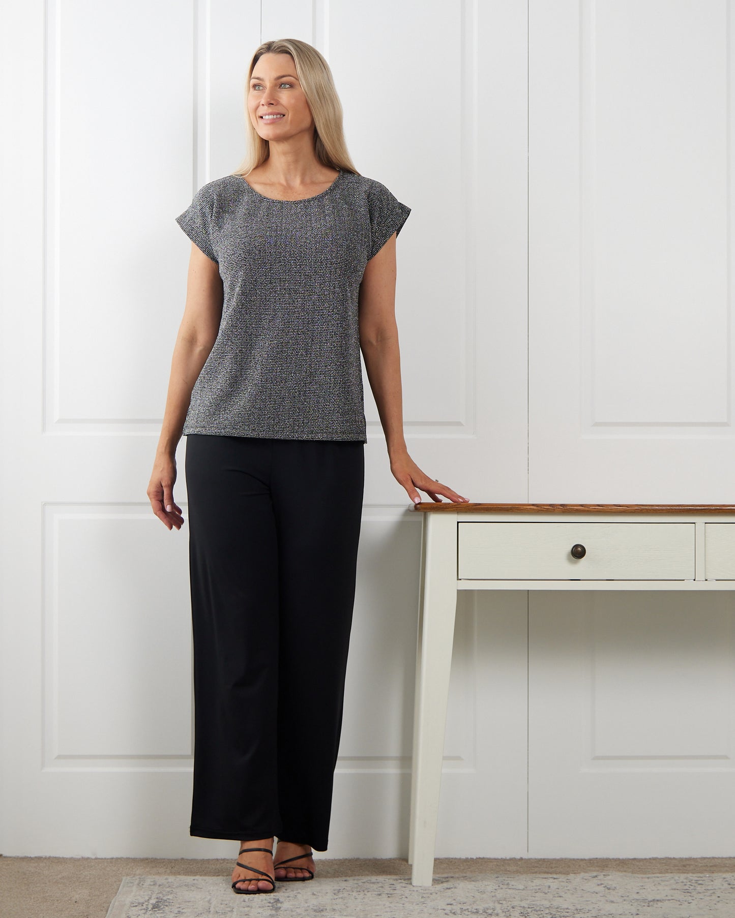 Tarin Luxe Lurex Top - Silver/Black