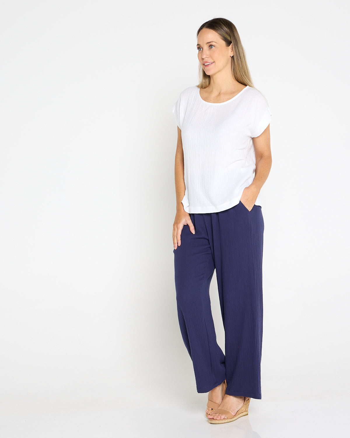 Bonded Cheesecloth Pant - Navy