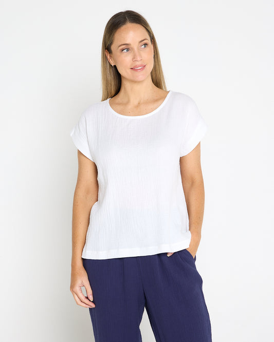 Tarin Cotton Cheesecloth Top - White