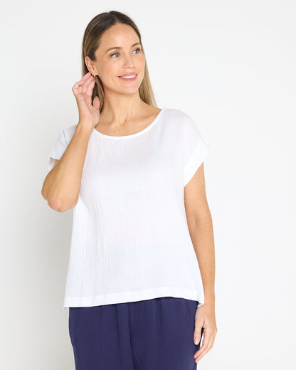 Tarin Cotton Cheesecloth Top - White