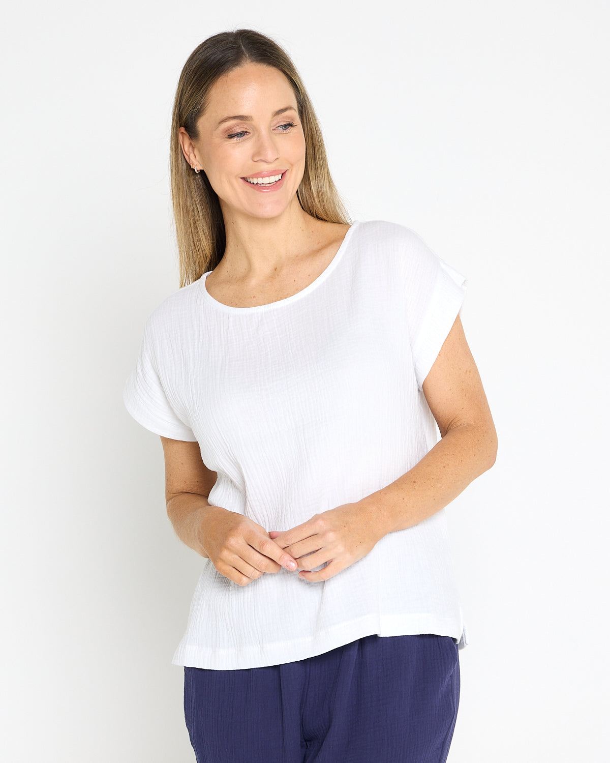 Tarin Cotton Cheesecloth Top - White