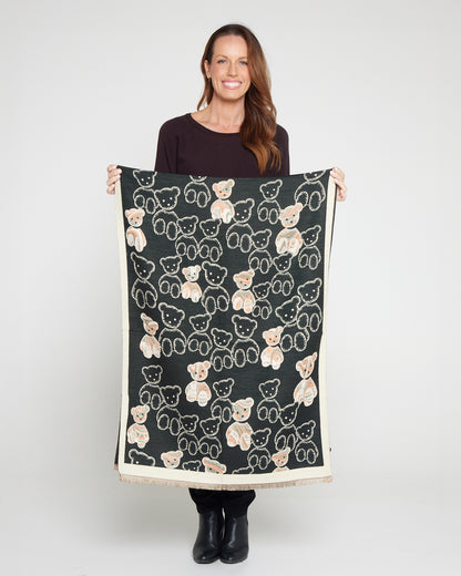 Teddy Bear Reversible Scarf - Black / Cream