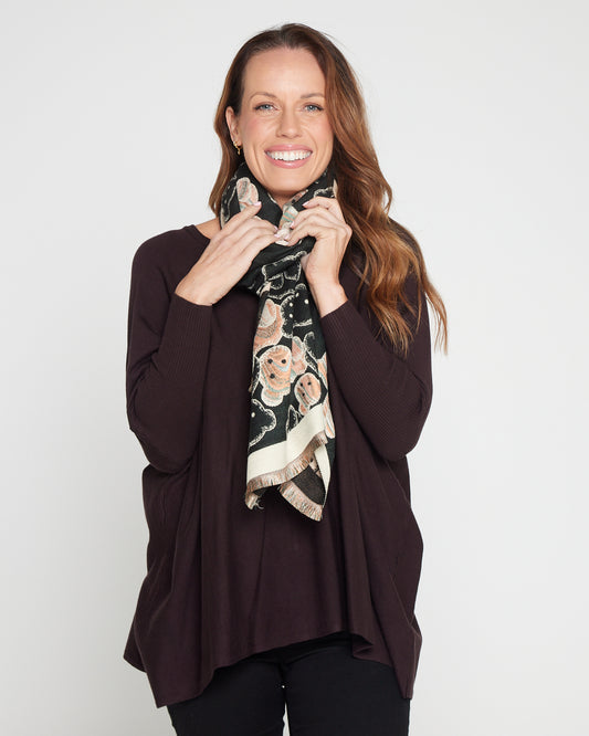 Teddy Bear Reversible Scarf - Black / Cream