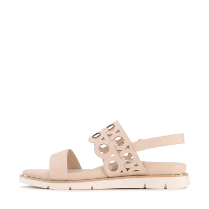 Terica Velcro Sandal in bone, inner side profile with adjustable ankle strap