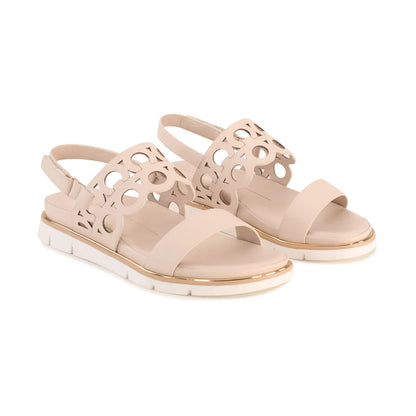 Terica Velcro Sandal in bone, pair, three-quarter view showing the laser-cut circle strap