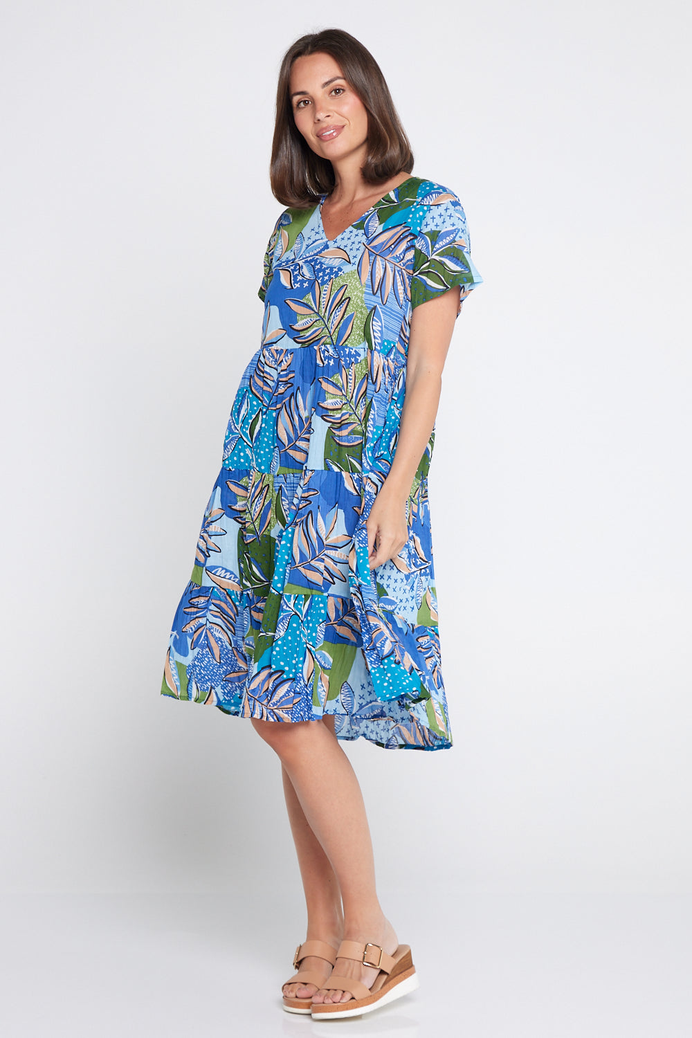 Thalia Tiered Dress - Dot Cross Tropical