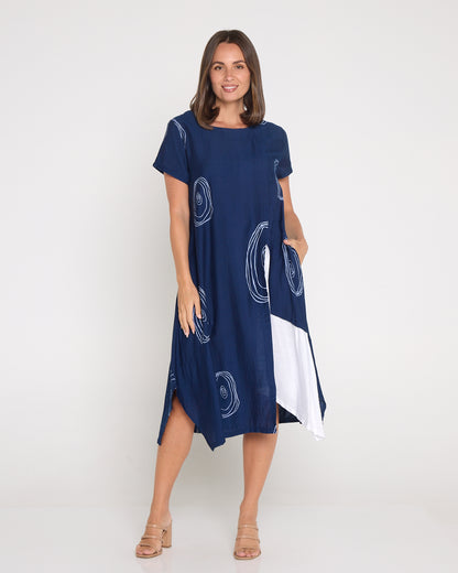 Thandie Dress - Navy/White Swirl