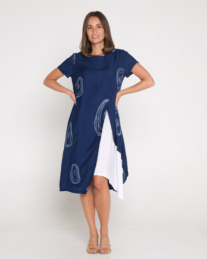 Thandie Dress - Navy/White Swirl