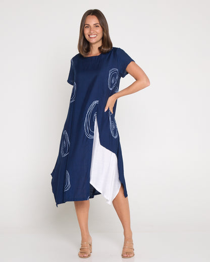 Thandie Dress - Navy/White Swirl